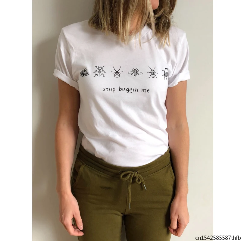 

Stop Buggin Me Pure T-shirt Cute Unisex Bugs Insects Tee Shirt Top Funny Women Summer Graphic Nature Tshirt Streetwear