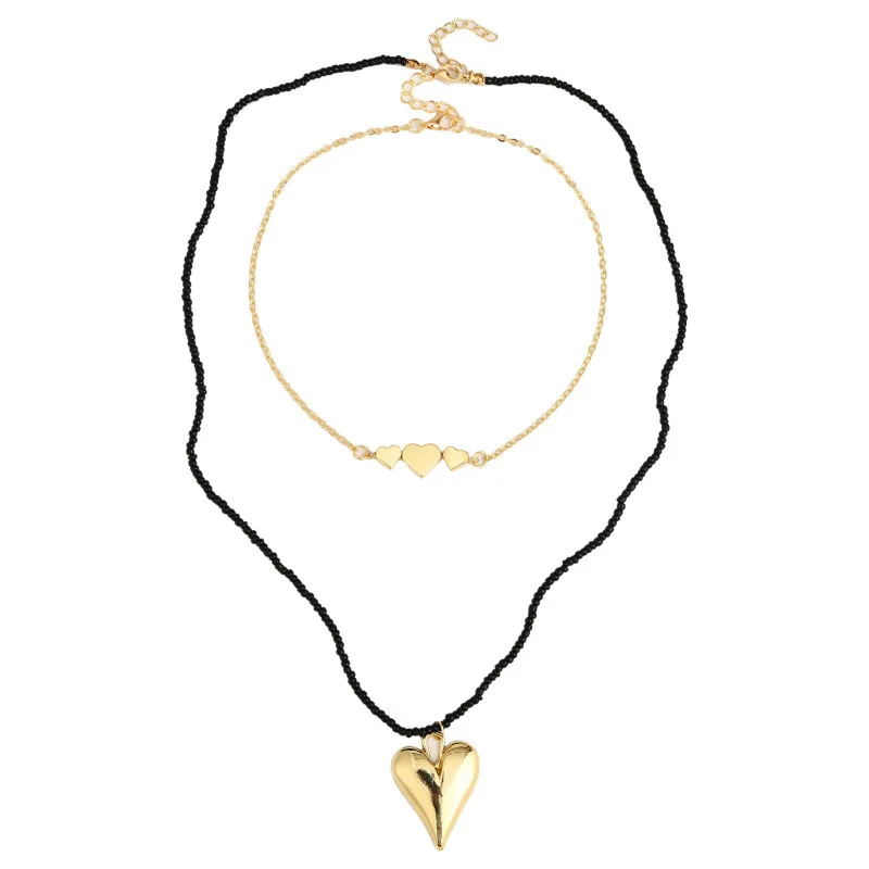 

Ant Angel 2021 Fashion Jewelry Necklace Sets for Women Bohemian Long Rice Bead Pendant Short Heart-shaped Pendant