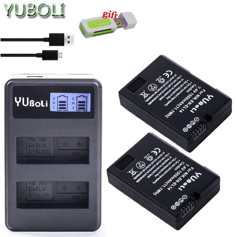 2x декодировать bateria EN-EL14 EN-EL14a ENEL14 RU EL14 EL14a Батарея для Nikon D3100 D3200 D3300 D5100 D5200 D5300 P7000 P7700 P7800 - Цвет: charger and 2battery