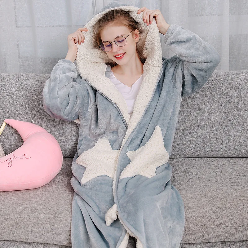 

Nightgown Coral Fleece Thickened And Lengthened Outer Wear Cute Couple Flannel Bathrobe Male Long Pajamas