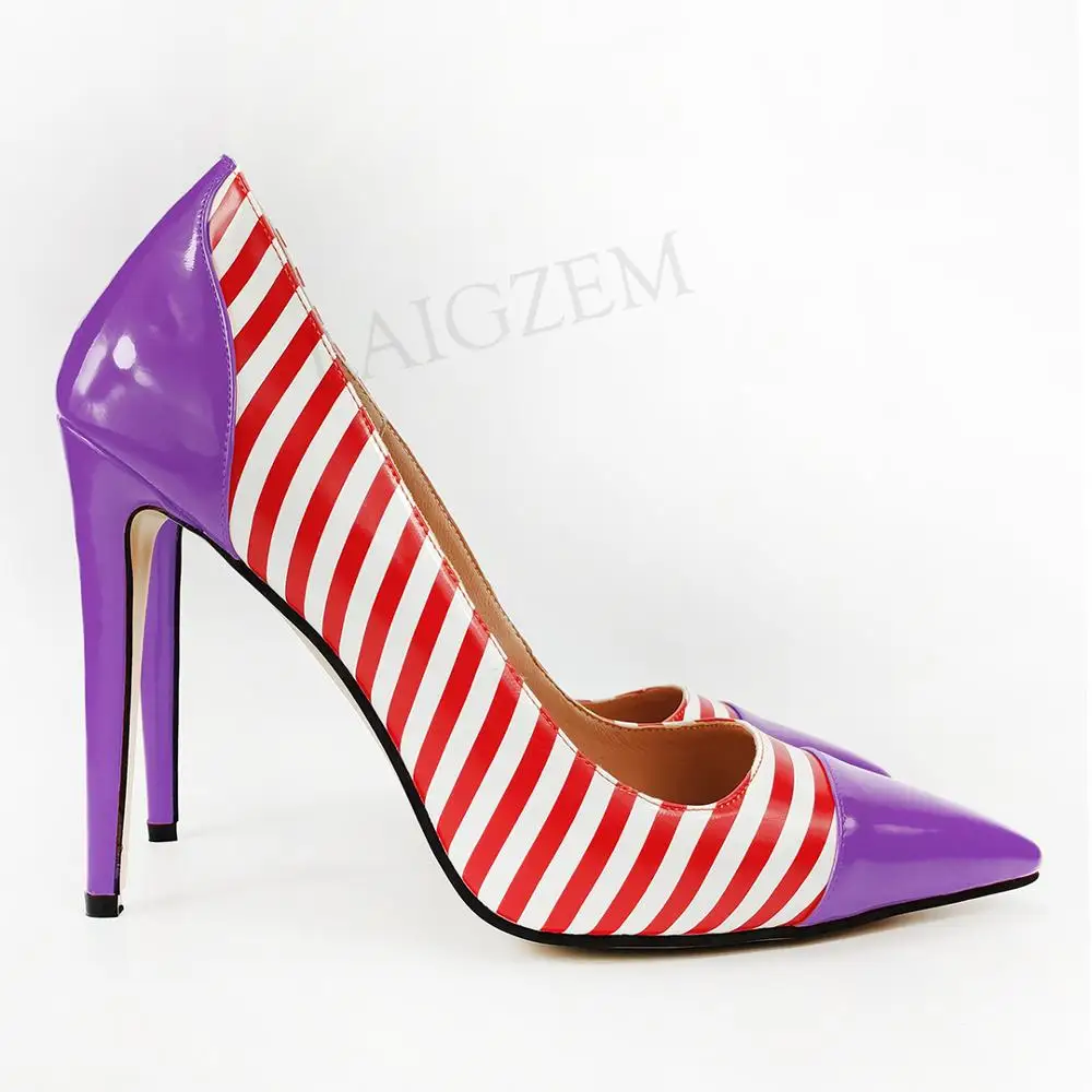 Туфли laigзем женские на шпильке Лоскутная обувь в полоску каблуке-шпильке Salto
