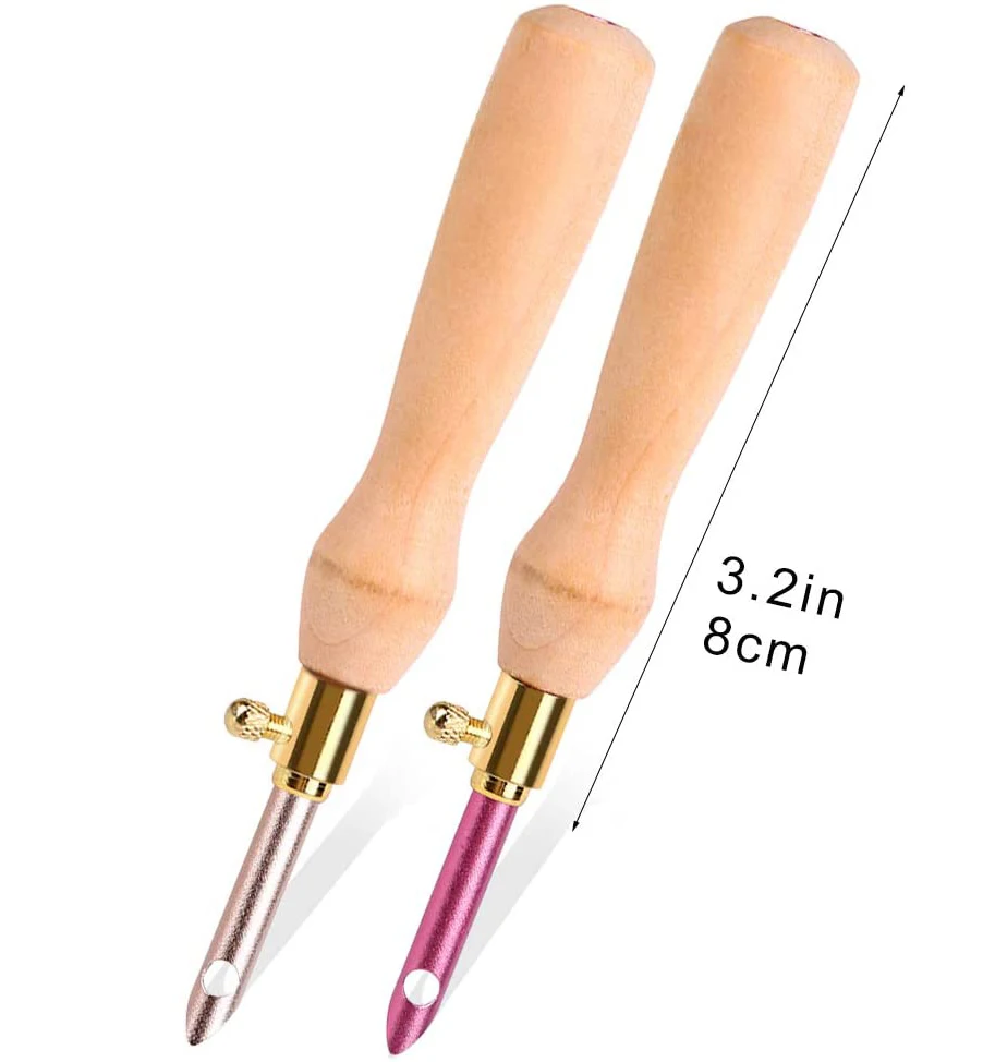 

50# Wooden Handle Embroidery Pens Adjustable Embroidery Punch Needle Weaving Tools for DIY Craft Stitching Sewing Accessories