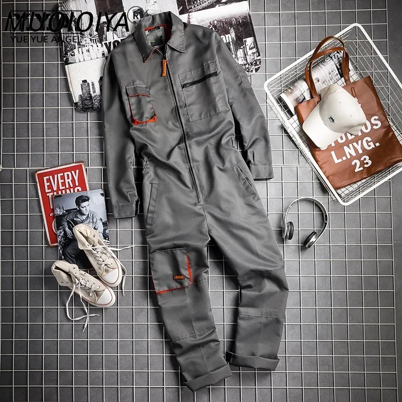 

Vintage Harajuka Mens Long Sleeve Cargo Overalls Zipper Fly Pockets Rompers Mens Jumpsuit Fashion Loose Casual Plus Size S-4XL