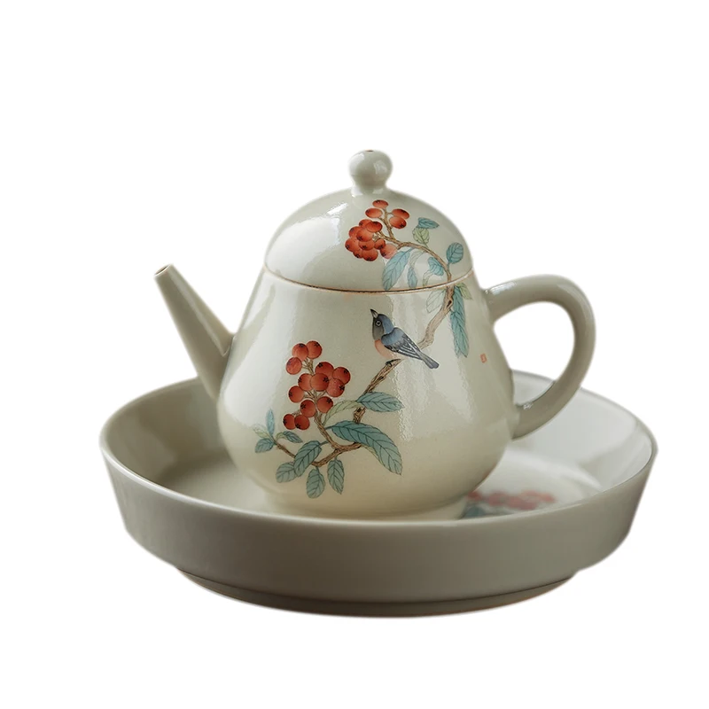

Porcelain 9cm Magpie Loquat Tea Pot Ceramic Teaset Chinese Hand Painted Kung Fu Teapot Tea Tray Retro Style Home Decor