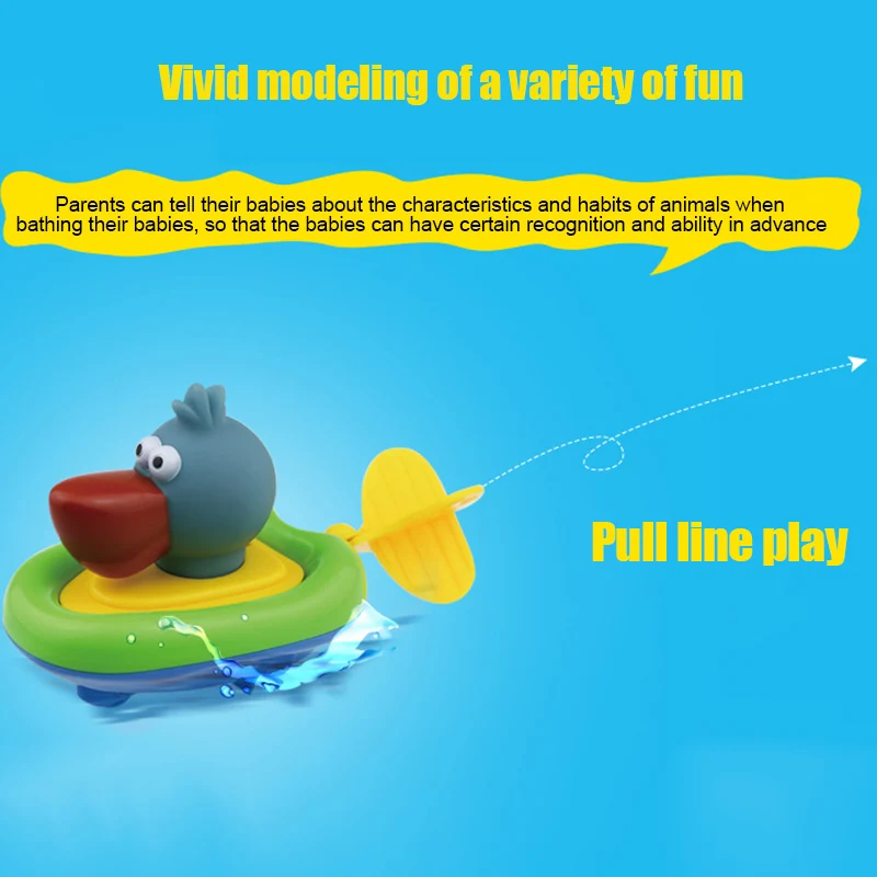 

Cartoon Animal Boat Bath Toy Amphibious Clockwork Pull Cord Baby Toddlers Kids Water Toys NSV775
