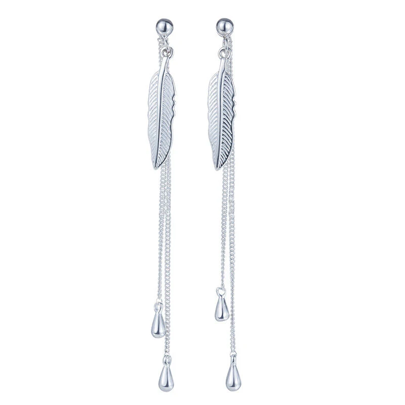 Silver color SA SILVERAGE модные ювелирные серьги Настоящее серебро 925 проба Висячие серьги для женщин Изящные Ювелирные изделия кисточка с длинными перьями для женщин - Цвет камня: Silver color