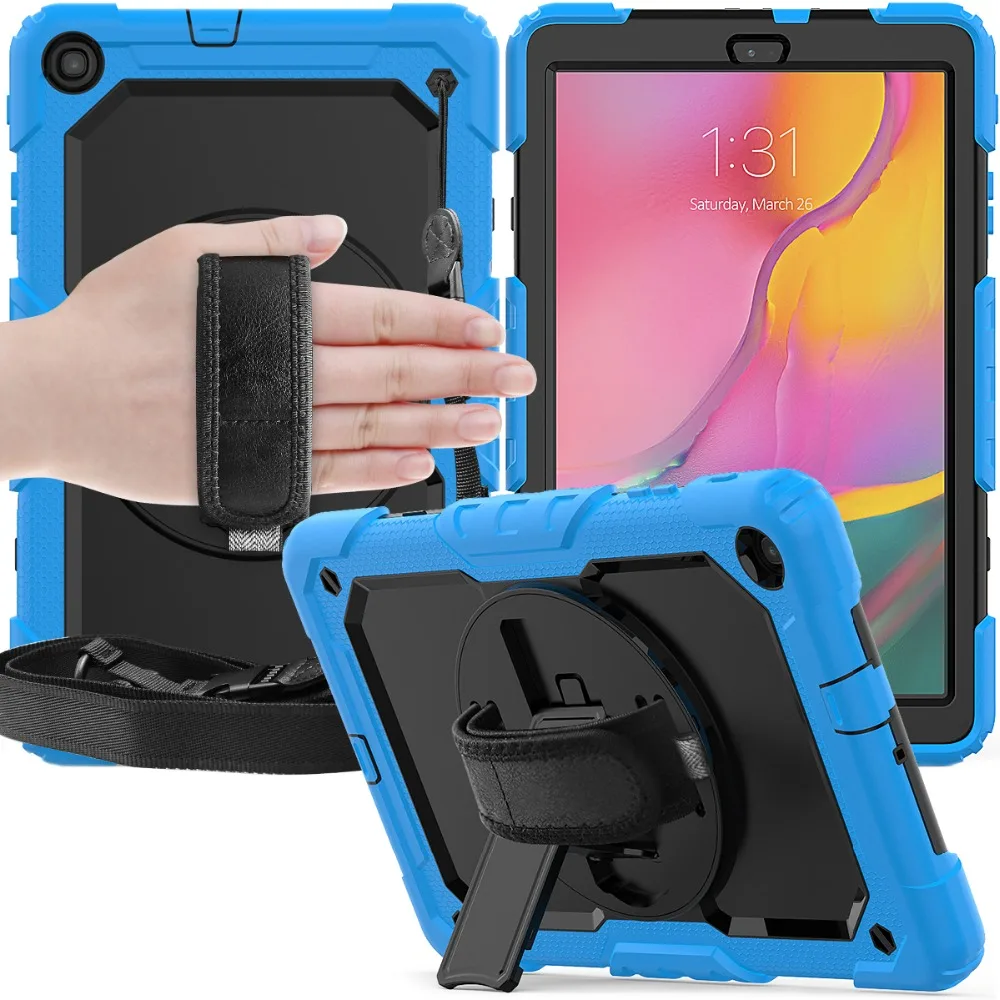 360 Вращающийся чехол для Samsung Galaxy Tab A 10,1 T510 T515 SM-T510 SM-515 чехол для планшета с ремешком на плечо+ ручка+ пленка