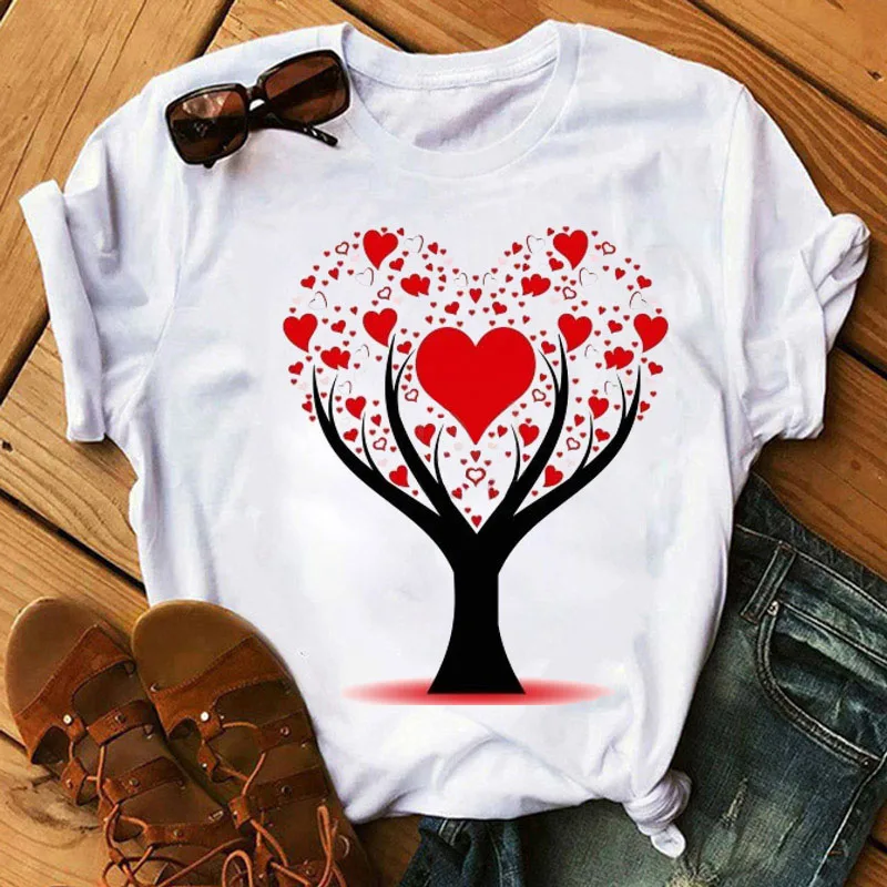 

New Women T Shirt Cartoon Love Letter Print Lovely 90s Fashion Summer Lady Tee Graphic Top Female Tshirt Clothes Women T-Shirts
