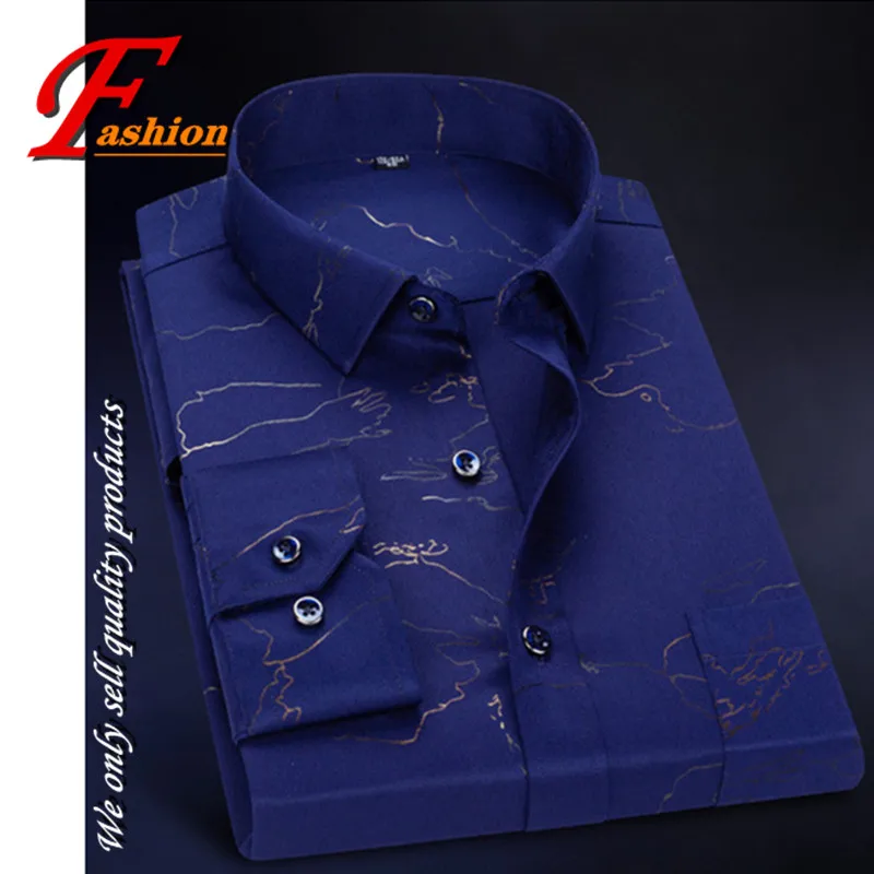 High-grade new men's business casual all-match comfortable breathable fashion crease proof hot stamping printing noble shirt