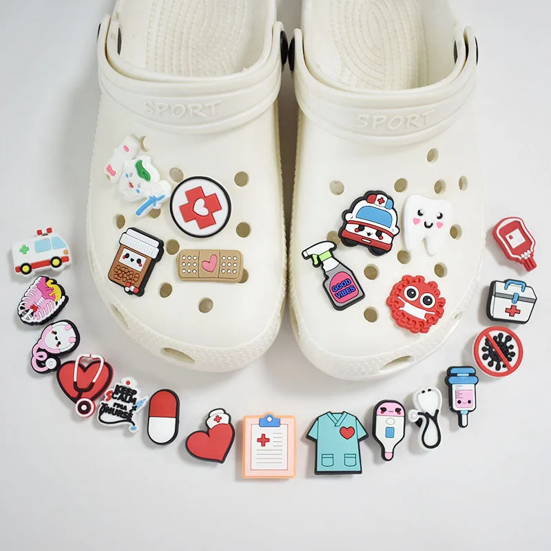 

1pcs Cartoon Medical Shoe OrnamentTop Ornaments Shoe Buckle Accessories Croc Kids Charm VC Flexible Glue Buckle Eva Sandal Shoe
