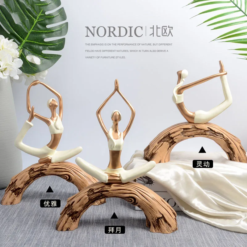 

Golden Yoga Figure Ornaments Resin Portrait Abstract Character Statue Desk Decor Crafts Statuette Vintage Home Decoration