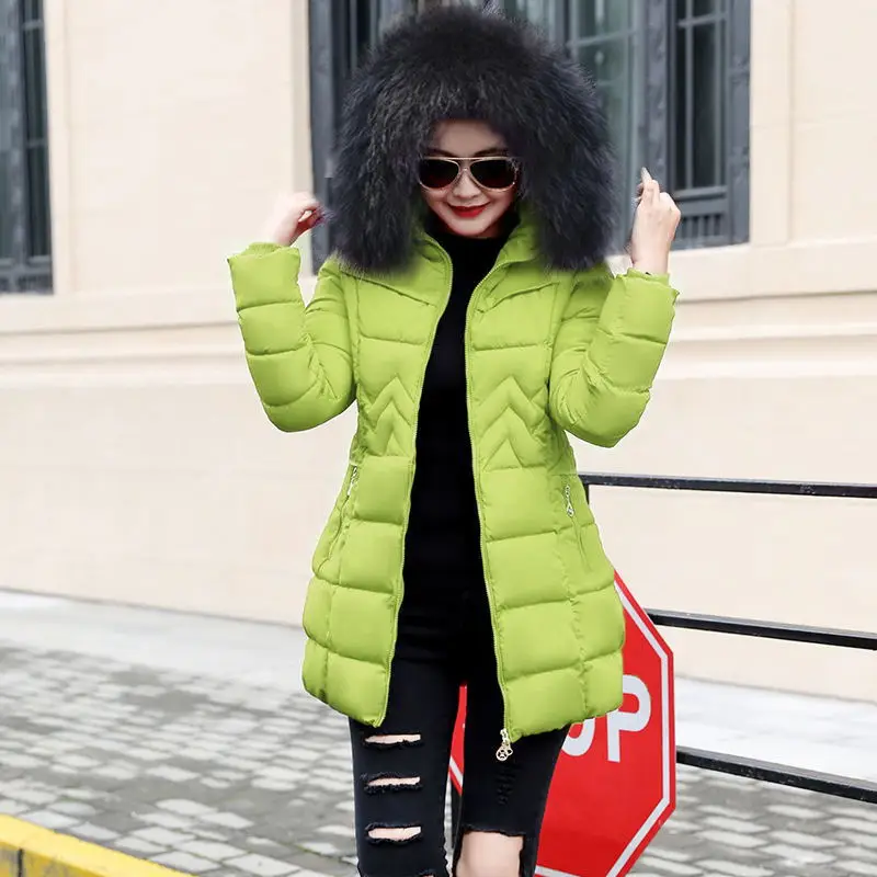 Light green Зимняя женская куртка, плюс размер, XS-3XL, воротник из искусственного меха, с капюшоном, толстый пуховик для женщин, зимнее пальто, женские тонкие парки - Цвет: Light green