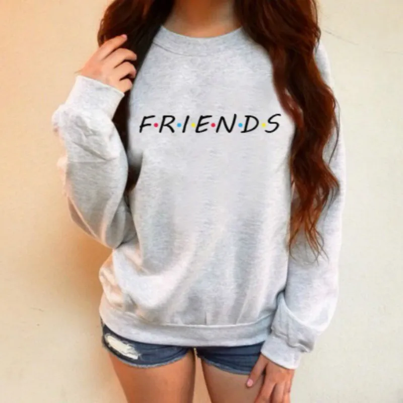 

Womens Letters FRIENDS Print Long Sleeve Hoodie Sweatshirt Ladies Slouch Pullover Jumper Tops 5 Colors S M L XL Brand New 2020