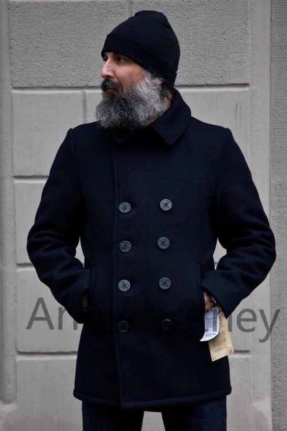 Мужской твидовый пиджак темно-синий двубортный зимний 2022