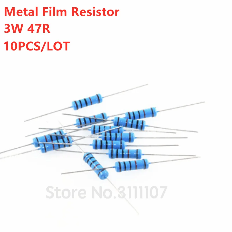 

10PCS/LOT 3W 47R Metal Film Resistor 1% Error 3w DIP Color Ring Resistance 47 Ohm