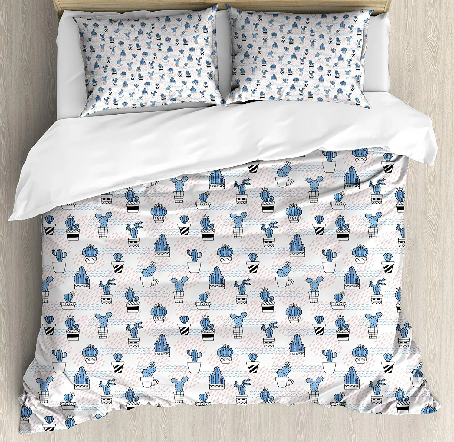

Cactus Bedding Set Cute Zigzag Pattern with Diagonal Short Lines Squares and Dots Design Duvet Cover Set Pillowcase for Home