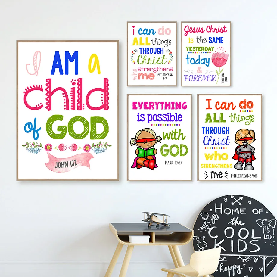 

Kids Bible Verses Christian Church Scripture Wall Art Canvas Painting Nordic Posters And Prints Wall Pictures Child Room Decor