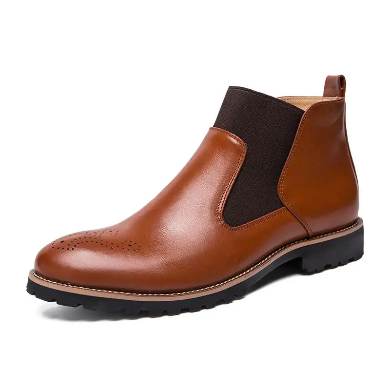 

New Men's Boots Autumn Comfortable Leather Chelsea Boots Brogue Style Men Ankle Boots Breathable Formal Boots Man Casual Shoes