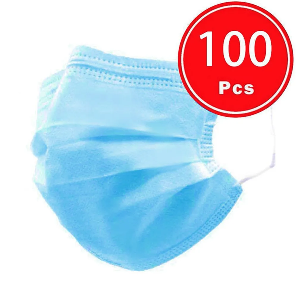 

100/50pcs Blue Masque Disposable Face Mouth Masks Non-Woven Face Masks 3 Layers Filter Earloop Mask Breathable Waterproof Masks