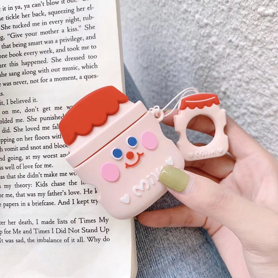 Milk Red Для AirPods чехол Boba Milk tea беспроводной чехол для наушников для Airpods 2 Защитная крышка Милая бутылка для напитков с кольцом на палец - Цвет: Milk Red