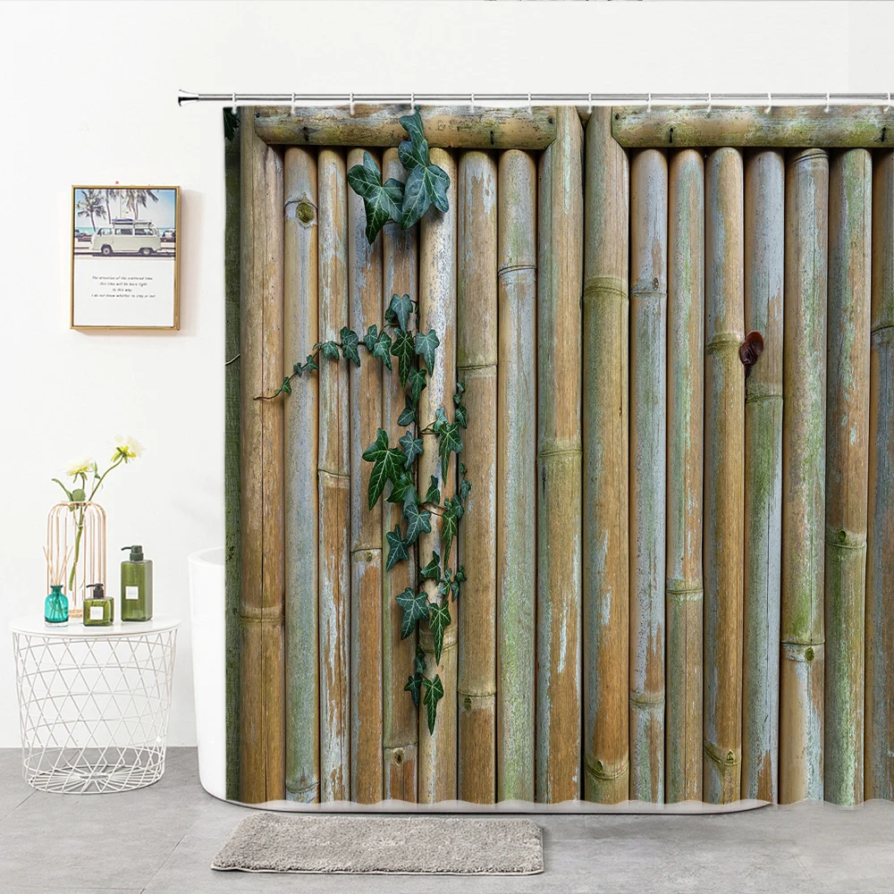 

Green Bamboo Plants Shower Curtains 3D Landscape For Home Bathroom Decor Waterproof Curtain Background Cloth Bathroom Supplies