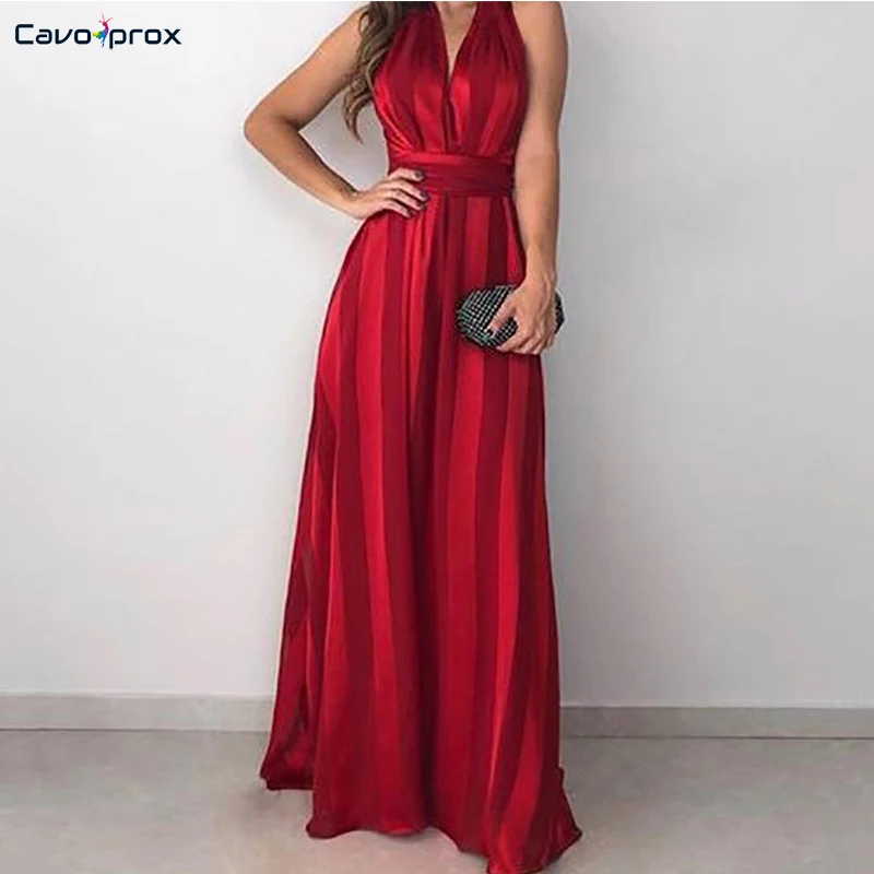 Женское элегантное платье без рукавов с градиентными полосками и v-образным