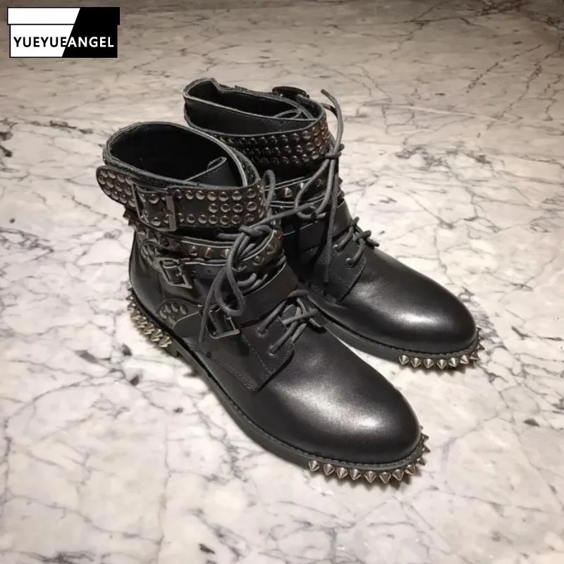 Женские мотоциклетные ботинки в европейском стиле панк из натуральной кожи с