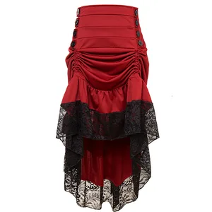 Женская юбка с оборками, Готическая длинная юбка в стиле стимпанк, однотонная кружевная юбка для выступлений и танцев