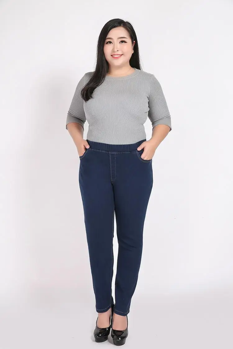 2XL-9XL Autumn Winter Large Size jean Women Casual High Waist Stretch Pencil Denim Pants 6XL 7XL 8XL Plus size Jean Trouser
