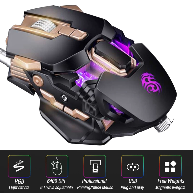 

Wired Gaming Mouse 6400 DPI USB Ergonomic PC Mouse Gamer With Cable For Laptop RGB optical Mice With Backlit