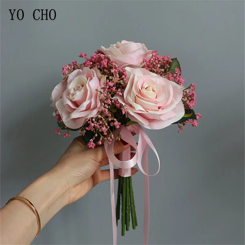 artificial roses babysbreath flowers bouquet silk gypsophila fake flowers wedding diy home table vase decoration faux flores free global shipping