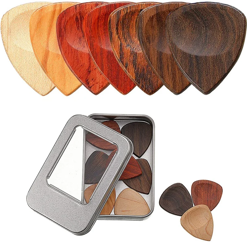 

10 Pieces Wood Guitar Picks, Guitar Picks Box Wooden Guitar Plectrums for Guitar Bass Ukulele Banjo Accessories