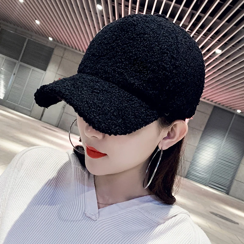 

Plush Wool Baseball Cap Solid Color Lamb Fur Hats Antumn Winter Warm Hat Men Women Letter Spring Hats Peaked cap Caps Golf