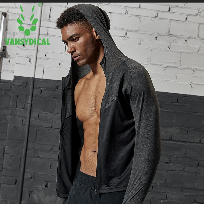 VANSYDICAL куртка для бега Мужская толстовка на молнии быстросохнущая Спортивная