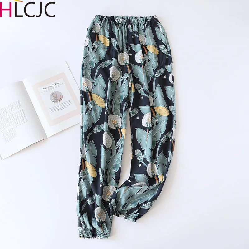 2021 летние хлопковые женские пижамные штаны с принтом до щиколотки эластичным
