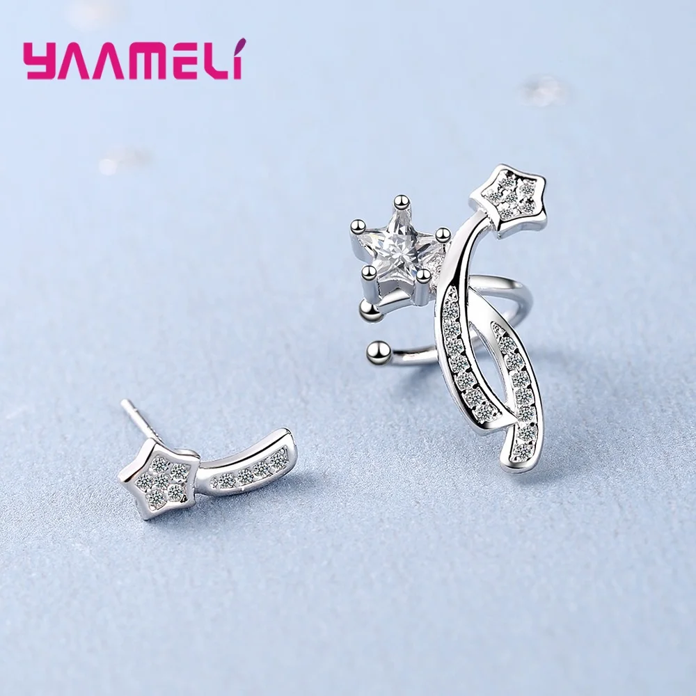 

Real 925 Sterling Silver Minimalist Cubic Zircon Stars Stud Earrings for Fashion Women Teen Girls Party Jewelry Gift