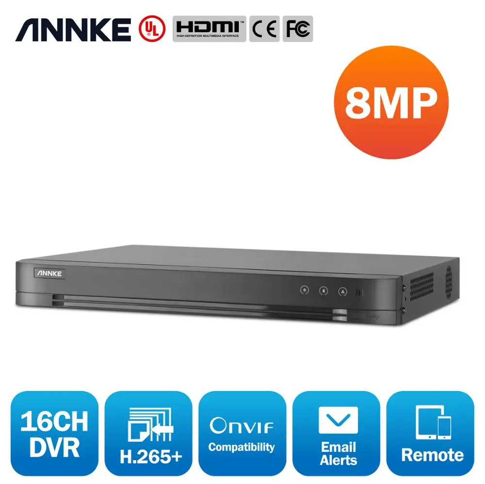 Цифровой видеорегистратор ANNKE 16CH 4K для непрерывной записи 24/7 5 в 1 H.265 + DVR камер