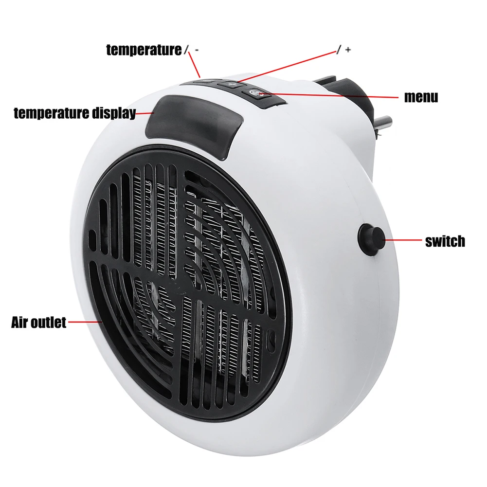 

900W Portable Electric Heaters Wall Mount Home Office Mini Warmer Fan Winter Stove Radiator Fast Air Heater Blower Thermostat