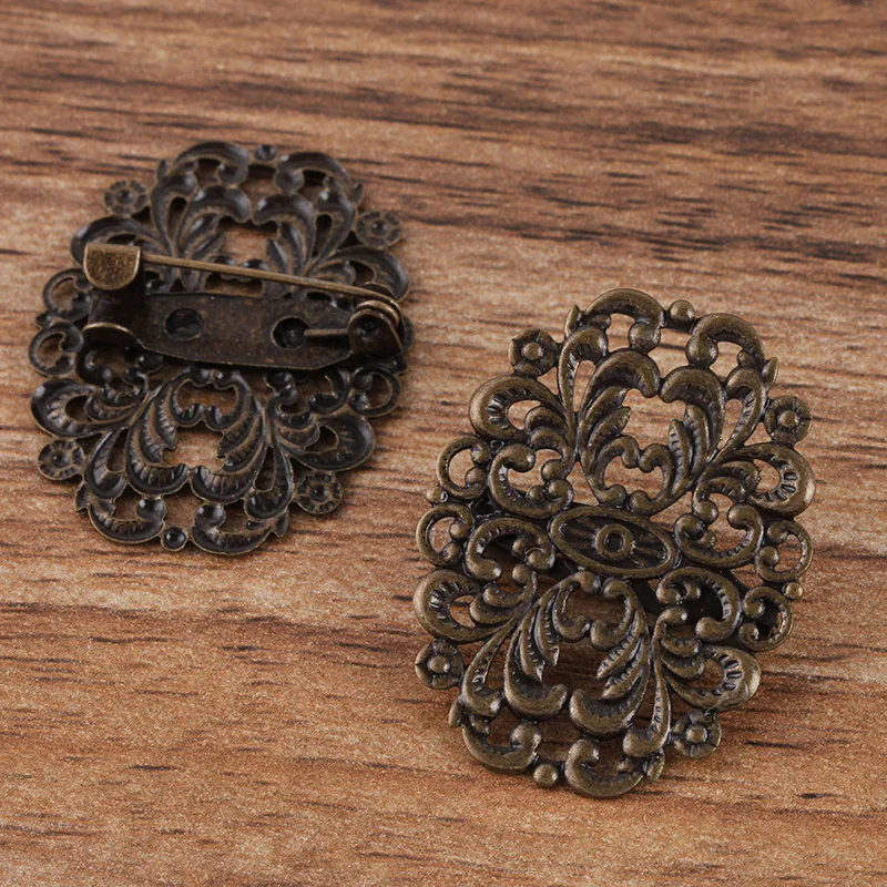 200pcs Lady Pins Brooch Vintage Filigree Flower Base Brooches Pin Bronze tone for Women Lapel Collar Pin Scarf Clothes Decor