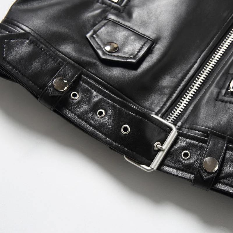 

New leather motorcycle jacket leather coat sheepskin short slim single leather coat