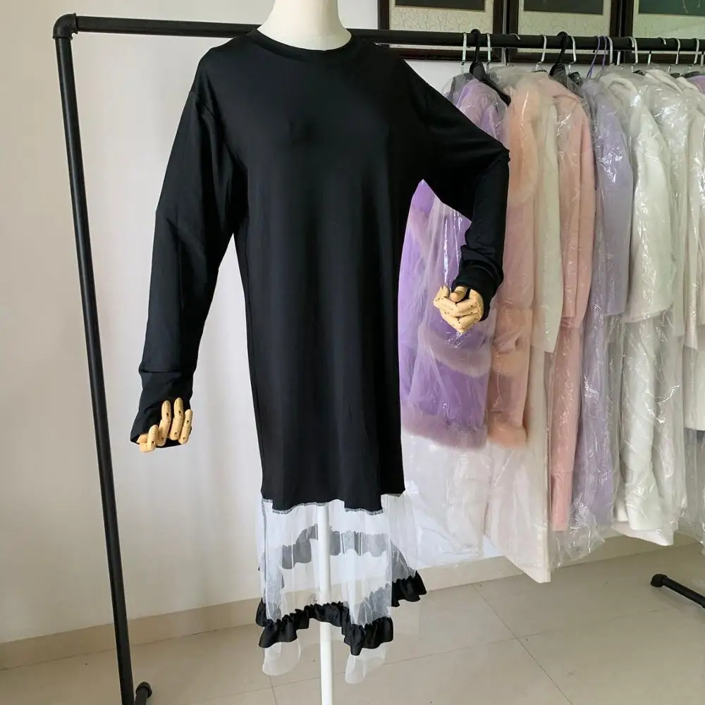 Женское Сетчатое платье средней длины черное базовое с прострочкой Размеры S 2XL |