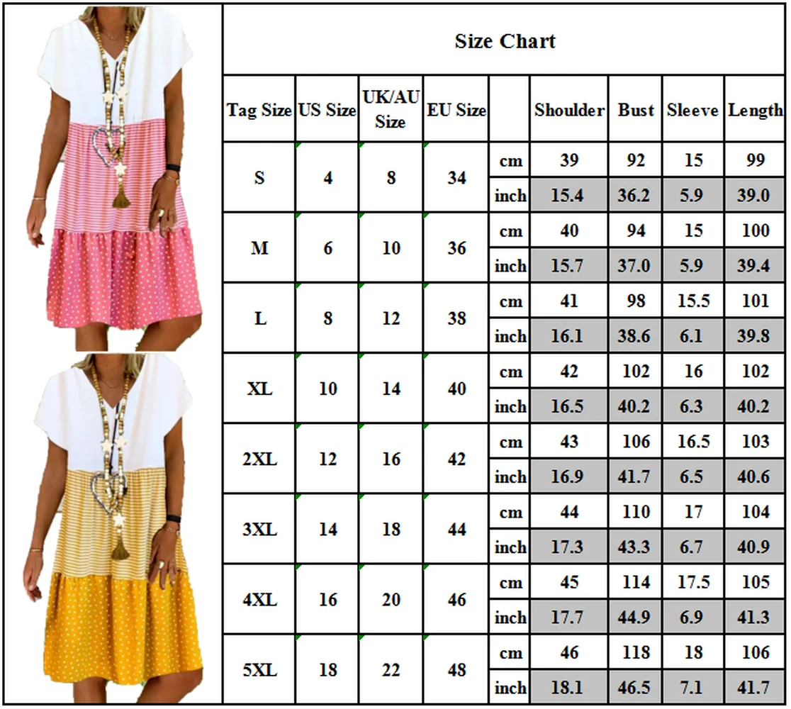 

Women's Fashion Casual Loose V- Neck Dress Summer Striped Dots Dresses Hot