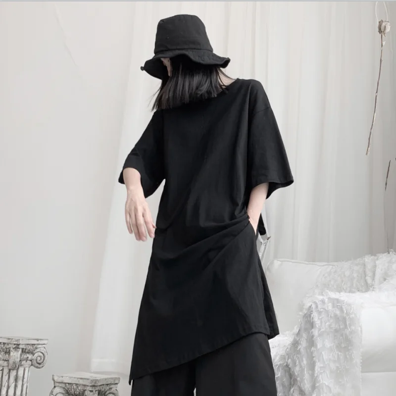 Женские новые летние круглый воротник сплошной цвет с длинными разрезами