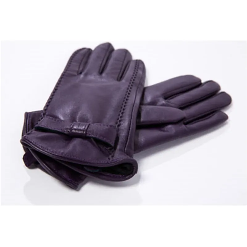 purple touch Женские перчатки Ретро бабочка узел осень зима Овчина натуральная кожа дамские перчатки для вождения сенсорный экран DZZP01 - Цвет: purple touch