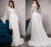 fashion bohemian wedding dressesearrings elegant chiffon lace tassel long sleeves marriage bridal gowns boho robe de mari%c3%a9e