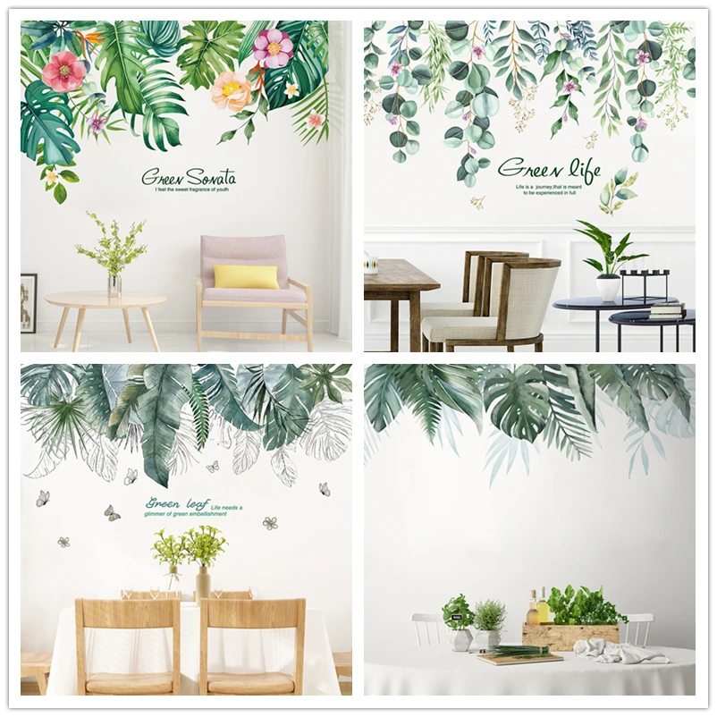 Дерево листья наклейки на стену Сделай Сам зеленый Растительный Лист для