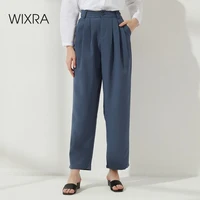 wixra women loose office lady pants casual wide leg harem spring summer button zipper solid trousers