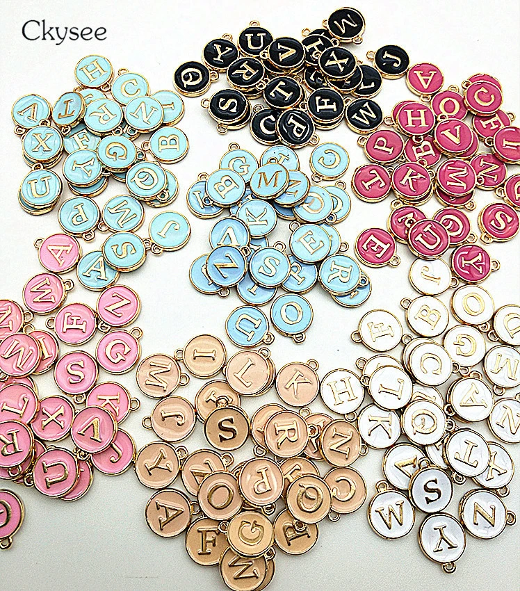 26PCS Ckysee, 10 шт./лот, 12*14 мм, черный, белый, розовый цвет, эмаль, алфавит, начальные буквы, Подвески ручной работы, подвеска для Diy браслета, изготовления ювелирных изделий - Окраска металла: 26PCS