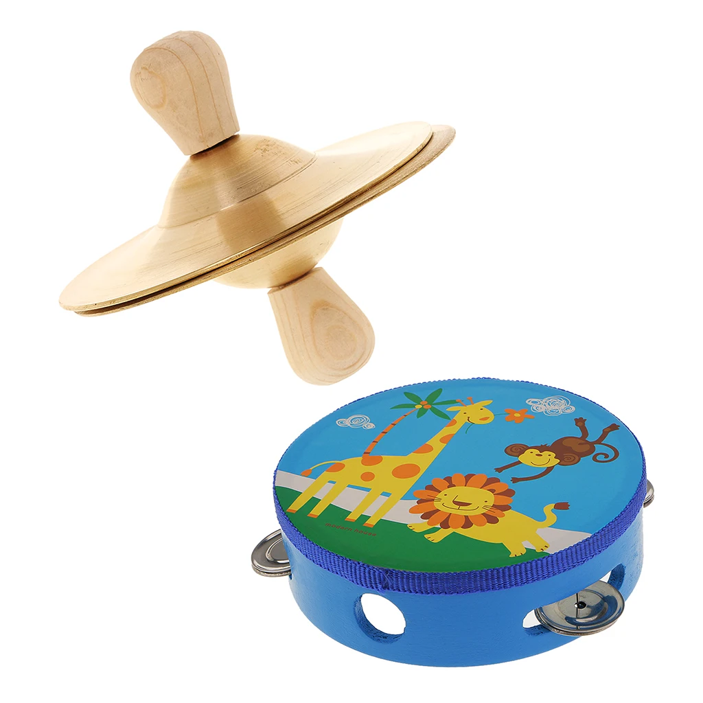 6inch Tambourine Wooden Drum Head with Cymbal Kids Music Learning Toy |