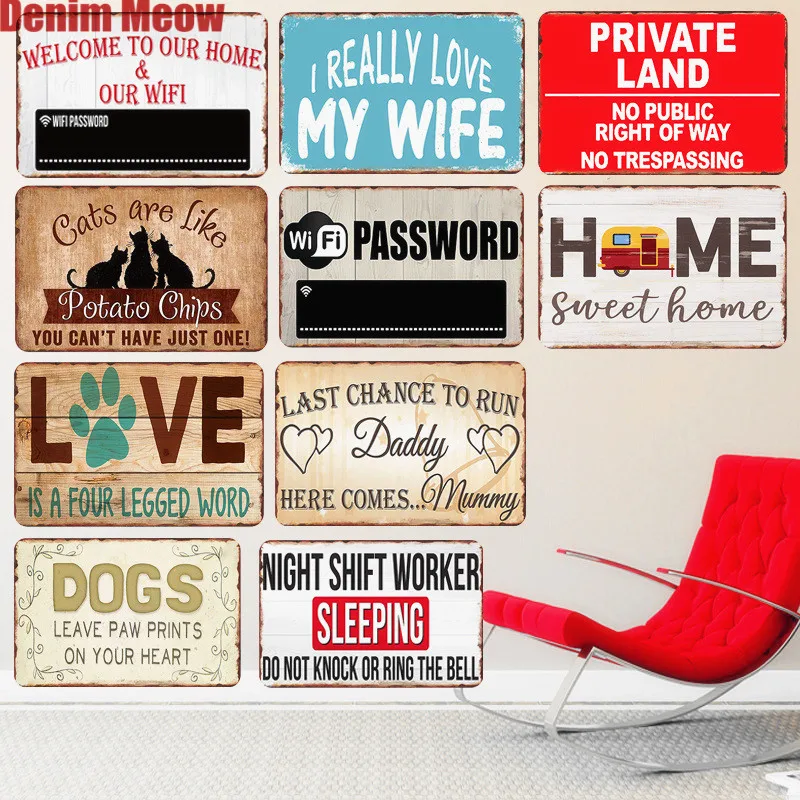 

WIFI Password Plaque Vintage Metal Plates Bar Pub Cafe Decorative Signs Letter Board Wall Stickers Iron Poster Home Decor N247